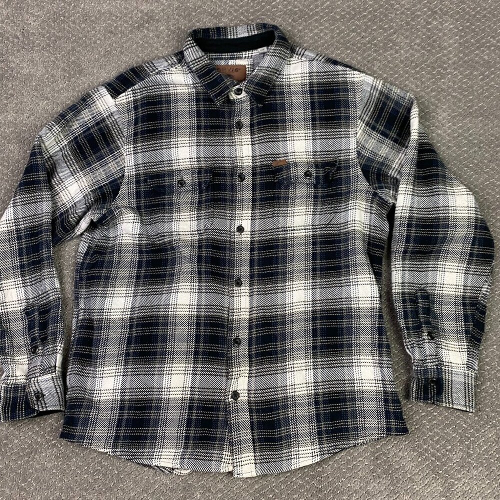Orvis Flannel Shirt Jacket Shacket Men's Large Gray Black Shadow Plaid Check